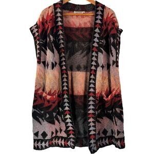 Vintage FRENCH RAGS Southwest Native Sleeveless Long Cardigan Sweater Vest Aztec